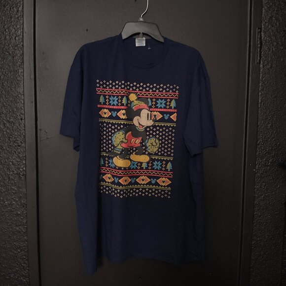 Mickey Mouse Ugly Christmas Sweater T-Shirt Size 2XL Navy Blue New Without Tags - Picture 1 of 3